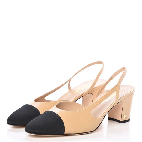 chanel beige black pointy toe slingbacks|chanel goatskin slingback.